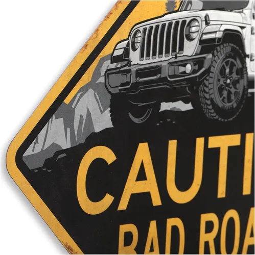 Miniatura 4 de Jeep Caution Bad Roads - Letrero de metal con forma de diamante para garaje, tienda o cueva de hombre Amarillo