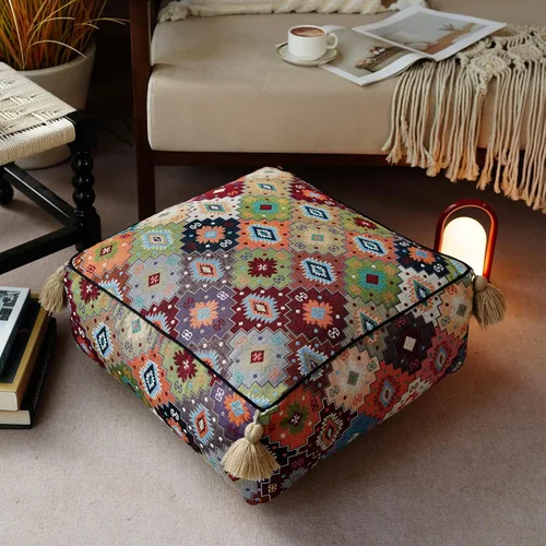 Miniatura 10 de Funda de puf bohemio sin relleno, reposapiés otomano, taburete indio mexicano, puf, almacenamiento para sala de estar, decoración de dormitorio Boho