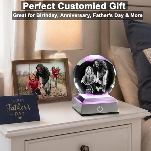 Miniatura 2 de Foto de cristal 3D personalizada: recuerdo grabado personalizado para el día del padre, regalo único de aniversario de cumpleaños para papá, mujer