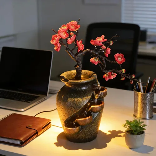 Miniatura 30 de 11.81 pulgadas Fuente de rocalla de mesa para interiores, cascada de bonsái, mini fuente de agua de rocalla con bomba automática y luz LED