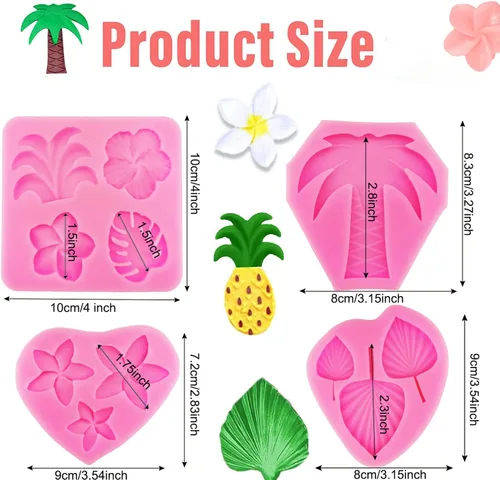 Miniatura 2 de 4 moldes de flores tropicales y hojas, molde para fondant de hojas de hibisco, flor de Monstera, hoja de palmera, plumeria, flores, moldes de Rosa