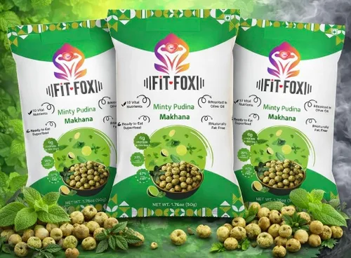Miniatura 2 de FIT FOX Minty Pudina Makhana, paquete de 3 (1.76 onzas cada uno) Nueces de zorro asadas (semillas de loto) Sabor refrescante a menta Tostado