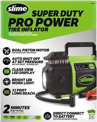 Miniatura 2 de Slime 40031 Inflador de neumáticos, compresor de aire portátil para auto, SUV, 4x4, Pro Power, resistente, con manómetro analógico de 150 psi