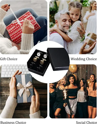 Miniatura 5 de LOLIAS 3 pares de gemelos con iniciales para hombre, juego de gemelos clásicos para hombre, estilo casual a formal, con caja de regalo, gemelos