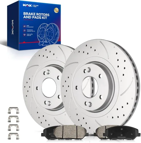 Miniatura 69 de Kit de freno delantero KAX, rotores de freno ranurados y con hendiduras, pastillas de freno cerámicas Compatible con Honda Accord 1990 1991 1992