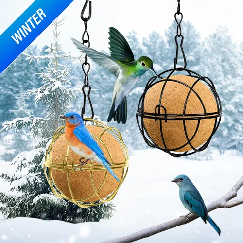 Miniatura 5 de Longzhuo 6 comederos metálicos para colibríes para colgar en exteriores, bola redonda de sebo a prueba de ardillas, regalos de observación de aves