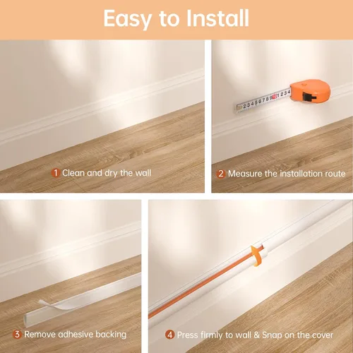 Miniatura 8 de Kit de ocultación de cables Delamu para pared con adhesivo, cubierta de alambre de múltiples funciones, 42.5 pulgadas para ocultar cables en Blanco
