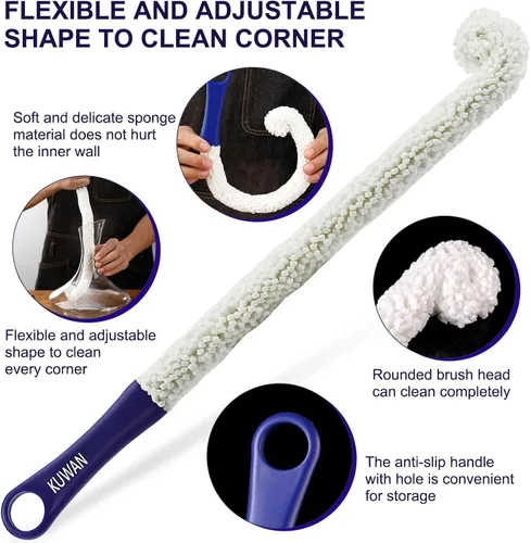 Miniatura 3 de KUWAN Cepillo de limpieza de botellas multifunción para el hogar, estropajo flexible para botellas para algunos decantadores, copas, vasos