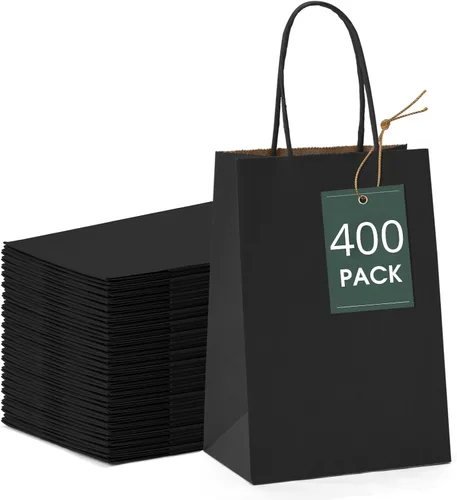 Miniatura 22 de GSSUSA Bolsas de papel negras de 8 x 4.25 x 10.5 pulgadas, 20 unidades, bolsa de papel de regalo con asas a granel, regalo de graduación, papel