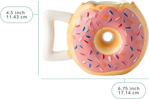Miniatura 3 de Comfify Taza de cerámica con forma de dona – Esmalte rosa con chispas – Divertida cita "MMM... Donuts!" – Taza de café de 14 onzas para té