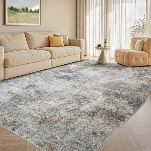 Miniatura 50 de Tortania Alfombra redonda lavable de 5 pies para sala de estar: Alfombra moderna abstracta neutra grande suave y delgada – Alfombra antideslizante