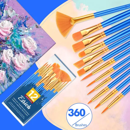 Miniatura 5 de ESRICH Juego de pinceles de pintura, 30 unidades/360 piezas de pelo de nailon con punta redonda para acrílico, acuarela, óleo y pintura