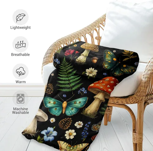 Miniatura 5 de Jekeno Manta de mariposa de hongo, regalos para mujeres, niñas, mamá, hermana, amigas, cumpleaños, Navidad, mariposas, hongos, decoración del hogar