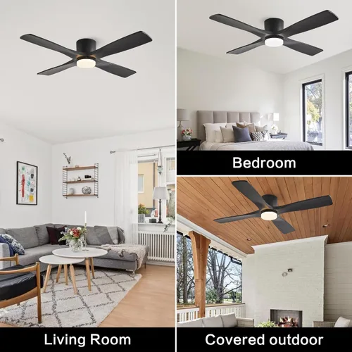 Miniatura 8 de WINGBO - Ventilador de techo de montaje empotrado de 48 pulgadas con DC, luces y control remoto, 4 aspas talladas reversibles de madera, motor DC