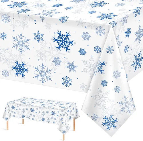Miniatura 22 de 3 Piezas Decoraciones de Mantel de Fiesta de Plástico con Copos de Nieve de Navidad, Cartel de Fondo Navideño Azul con Copo de Nieve Blanco Cubierta