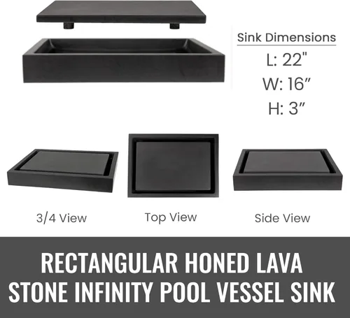 Miniatura 2 de Eden Bath EB_S006LS-H - Fregadero rectangular de piedra infinita para piscina, piedra de lava afilada Negro