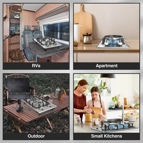 Miniatura 7 de ANHANE - Estufa de cocina a gas, 2 quemadores, portátil de acero inoxidable de 12 pulgadas, combustible dual GLP/NG, estufa de gas integrada, ideal