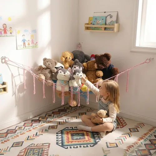 Miniatura 13 de YKBU Hamaca de animales de peluche, red colgante en la esquina, macramé, almacenamiento de animales de peluche, organizador de juguetes
