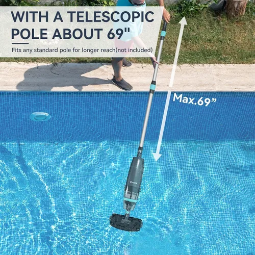 Miniatura 5 de PoolMr Aspiradora de piscina de mano inalámbrica, limpiador de piscina recargable con potente succión de 16 galones por minuto para piscinas sobre