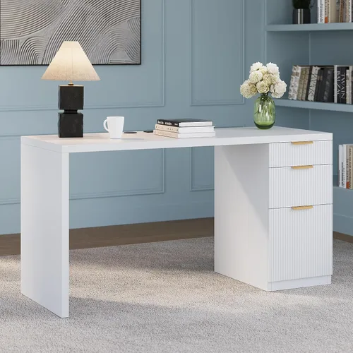 Miniatura 8 de FURSUN Escritorio ejecutivo moderno de 58 pulgadas con almacenamiento, escritorio de oficina en casa con cajón y gabinete, escritorio de madera