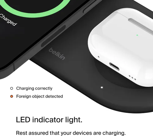 Miniatura 6 de Belkin Almohadilla de carga inalámbrica 2 en 1 con Qi2 de 15 W + puerto USB-C adicional - Cargador compatible con MagSafe, estación de carga