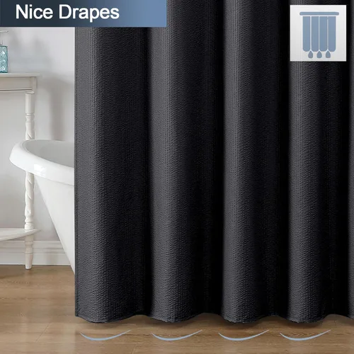 Miniatura 5 de OWENIE Cortina de ducha negra para baño, cortina de ducha pequeña con textura en relieve 3D para tamaño de ducha estrecha, lavable a máquina