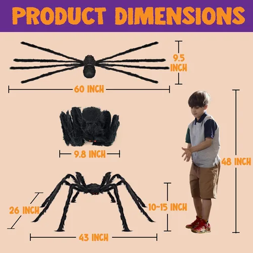 Miniatura 6 de JOYIN Paquete de 2 decoraciones de Halloween para exteriores de 5 pies, araña negra peluda, araña gigante aterradora, accesorios falsos grandes
