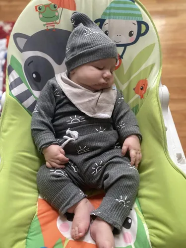 Miniatura 104 de Conjunto de 3 piezas de ropa de bebé recién nacido con estampado de manga larga + pantalones + sombrero