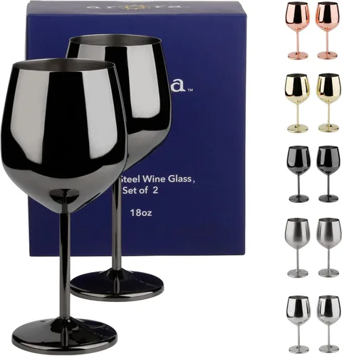 Miniatura 8 de Arora Copa de vino de acero inoxidable de 18 onzas, juego de 2 unidades, color negro, 3.6 pulgadas de profundidad x 8.3 pulgadas de alto (851036)