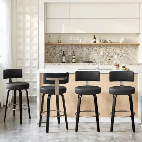 Miniatura 14 de Bekrvio Juego de 2 taburetes de bar giratorios con altura de mostrador, taburetes de cocina tapizados de piel sintética con respaldo, patas