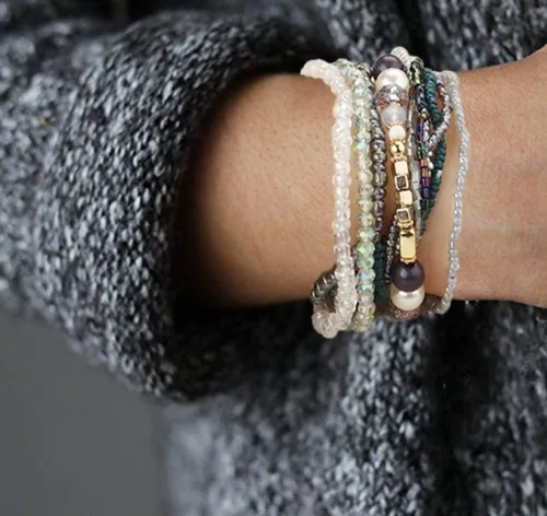 Miniatura 3 de FIBO STEEL 6 Sets Bohemian Stackable Bead Bracelets for Women Stretch Multilayered Bracelet Set Multicolor Boho Jewelry