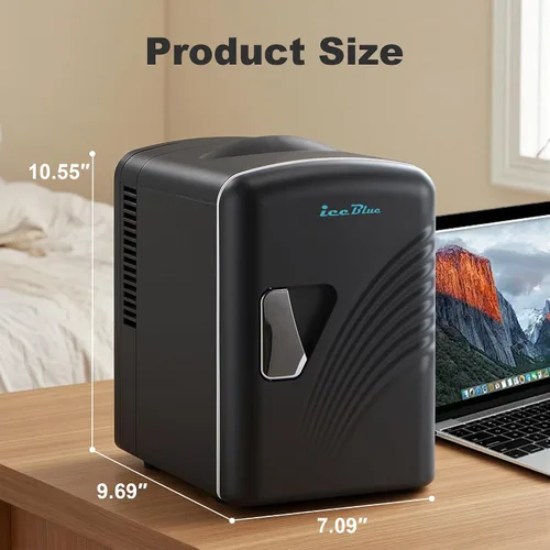 Miniatura 7 de Iceblue Mini refrigerador, refrigerador pequeño retro de 4 litros/6 latas, enchufe de CA y cargador de coche de 12V, refrigerador para productos