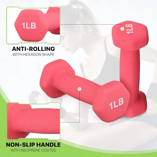 Miniatura 5 de Neoprene Coated Dumbbell Hand Weights Set – 1LB, 2LB, 3LB, 5LB Pairs for Strength Training and Home Workouts, Hex Shape for Stability and Non-Slip