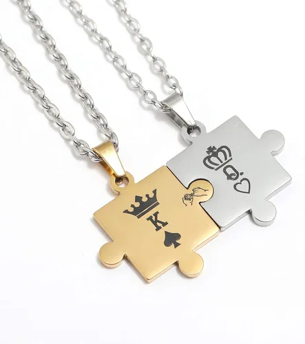 Miniatura 4 de Collar para parejas, hombres y mujeres, rompecabezas a juego, juego de dije de acero inoxidable K & Q, el mejor regalo para novio, novia en el día