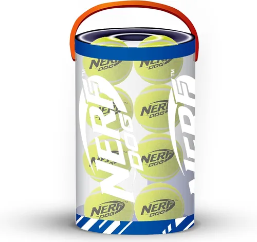 Nerf Juego de regalo de 16 piezas de juguetes para perros, incluye 16 pelotas de tenis chirriantes de 2.5 pulgadas y un cubo de 10.25 pulgadas,