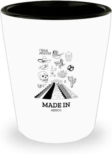 EzGift Vaso de chupito hecho en México, regalo lindo para el orgullo mexicano, bandera patriótica de país, orgulloso, pirámide maya, 1.5 onzas