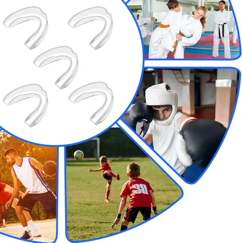 Miniatura 9 de Ptwola 5 protectores bucales deportivos transparentes de fútbol para adultos y jóvenes, para boxeo atlético, protección bucal, para baloncesto