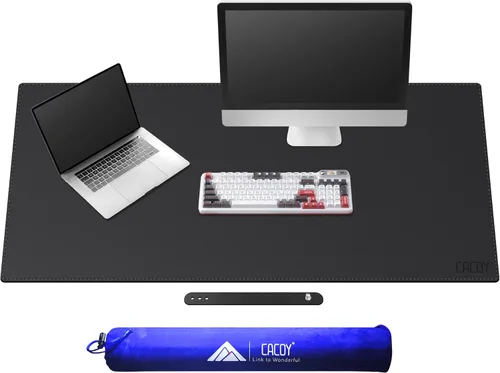 Miniatura 23 de Cacoy Tapete de escritorio de cuero, 70.8 x 24 pulgadas, tamaño mega, extendido, tapete de escritorio profesional para escritorio completo, Negro
