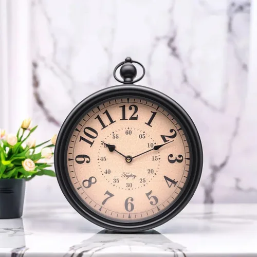 Miniatura 4 de Reloj de pared redondo retro de metal, estilo antiguo, funciona con pilas, estilo antiguo para cocina, sala de estar u oficina, color negro