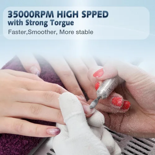 Miniatura 3 de Taladro de uñas profesional de 35000 rpm, máquina de taladro de uñas portátil Efile, lima de uñas eléctrica de bajo calor para uñas de gel acrílico