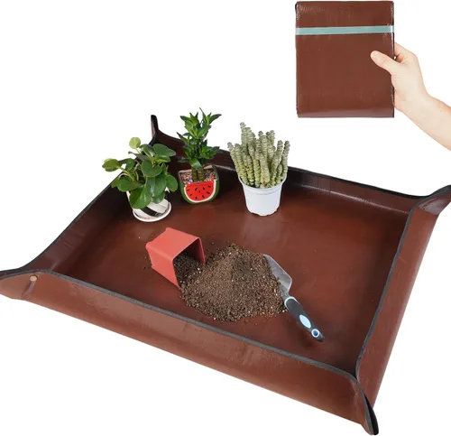 Miniatura 7 de Tapete grande de 39.5" x 31.5" para trasplante de plantas de interior, control de desorden en mesa, bandeja portátil para macetas de jardinero