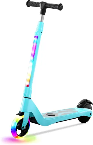 Miniatura 9 de Patinete eléctrico para niños de 6 a 12 años, scooter plegable con altura ajustable, motor de 80 W, 6 MPH, luces LED coloridas, frenos duales