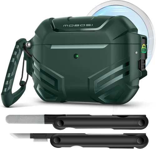 Miniatura 11 de MOBOSI Funda para AirPods Pro 2 con cerradura, compatible con funda Airpod Pro de 2ª/1ª generación, funda protectora de grado militar con kit