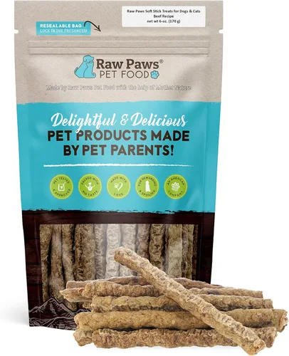 Raw Paws Golosinas suaves sin granos para perros y gatos – Receta de ternera, 6 onzas – Golosinas para perros de carne seca hechas en Estados Unidos
