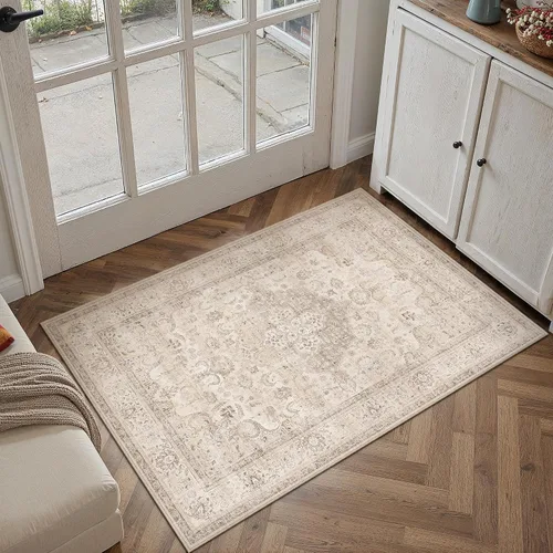 Miniatura 48 de PureCozy Alfombra de área beige de 2 x 3 pulgadas, lavable, vintage, pequeña, para entrada, cocina, suave, retro, floral, de pelo bajo, tapete