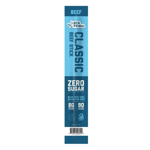 The New Primal Palito de carne de res clásico, aprobado por Whole30, Paleo, Keto, básico de despensa, certificado sin gluten, bajo en carbohidratos,