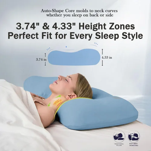Miniatura 7 de HighBeds Almohada cervical para el cuello, almohada para dormir de lado para aliviar el dolor de cuello, almohadas ergonómicas suaves de espuma Azul
