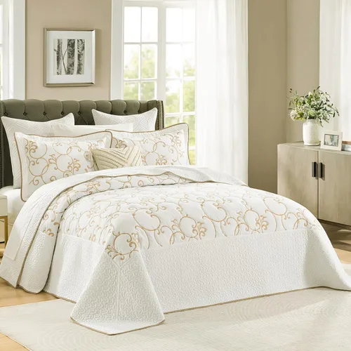 Miniatura 12 de Bedduvit Juego de colcha extragrande de 120 x 128 pulgadas, 100% algodón natural, colcha blanca tamaño King, colcha suave y ligera, 3 piezas