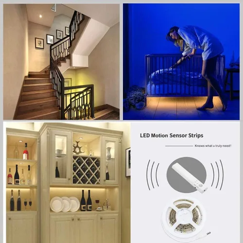 Miniatura 5 de Luz de armario con sensor de movimiento, tira de luces LED de 4.9 ft, encendido y apagado automático PIR, funciona con pilas, 6000 K blanco
