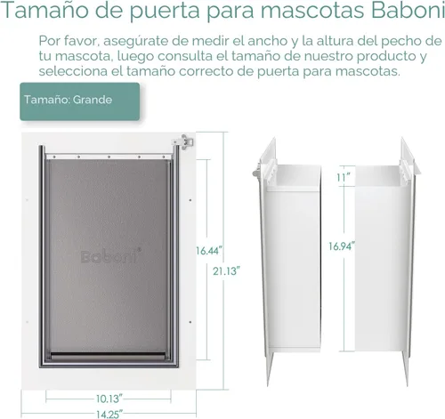 Miniatura 5 de Puerta para mascotas Baboni para pared, 3 solapas, marco de acero y túnel telescópico, cerradura de aluminio, puerta doble para perros y gatos